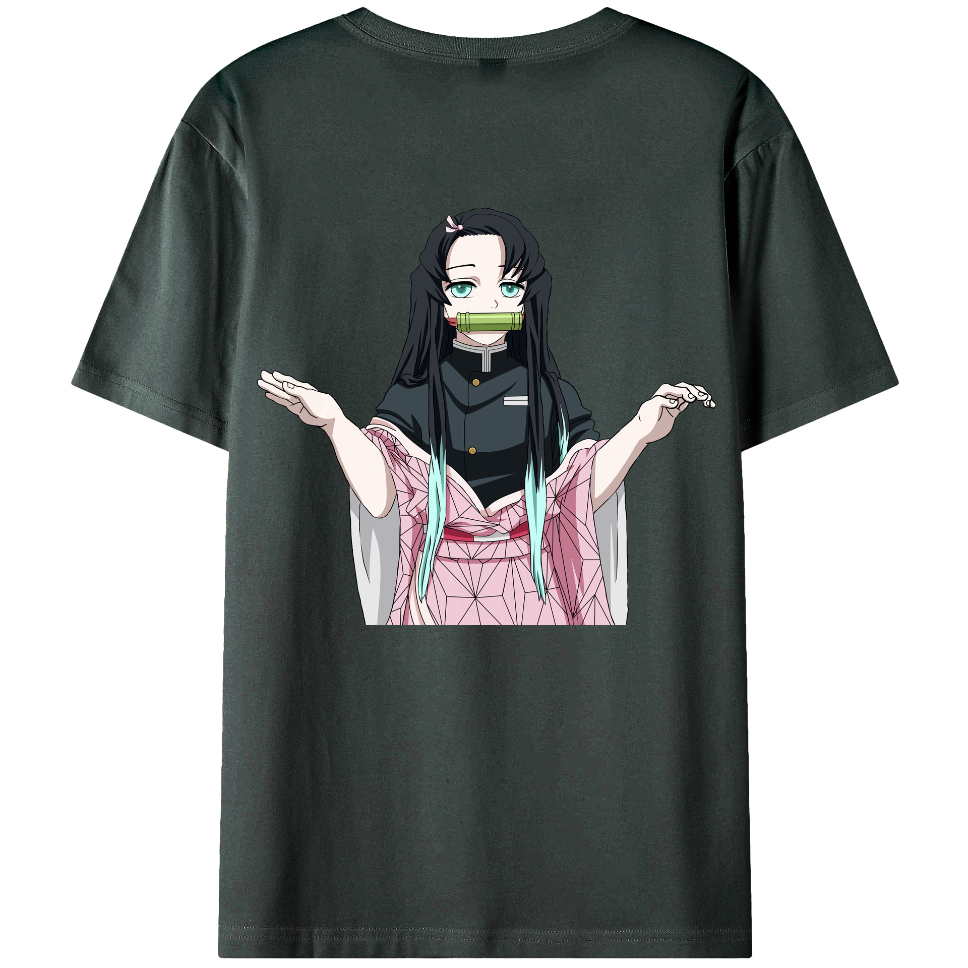 （画像用） 鬼滅の刃（きめつのやいば）竈門 禰󠄀豆子／かまど ねずこ Kamado Nezuko 綿100％ メンズ半袖Tシャツ（バックプリント） 通気性